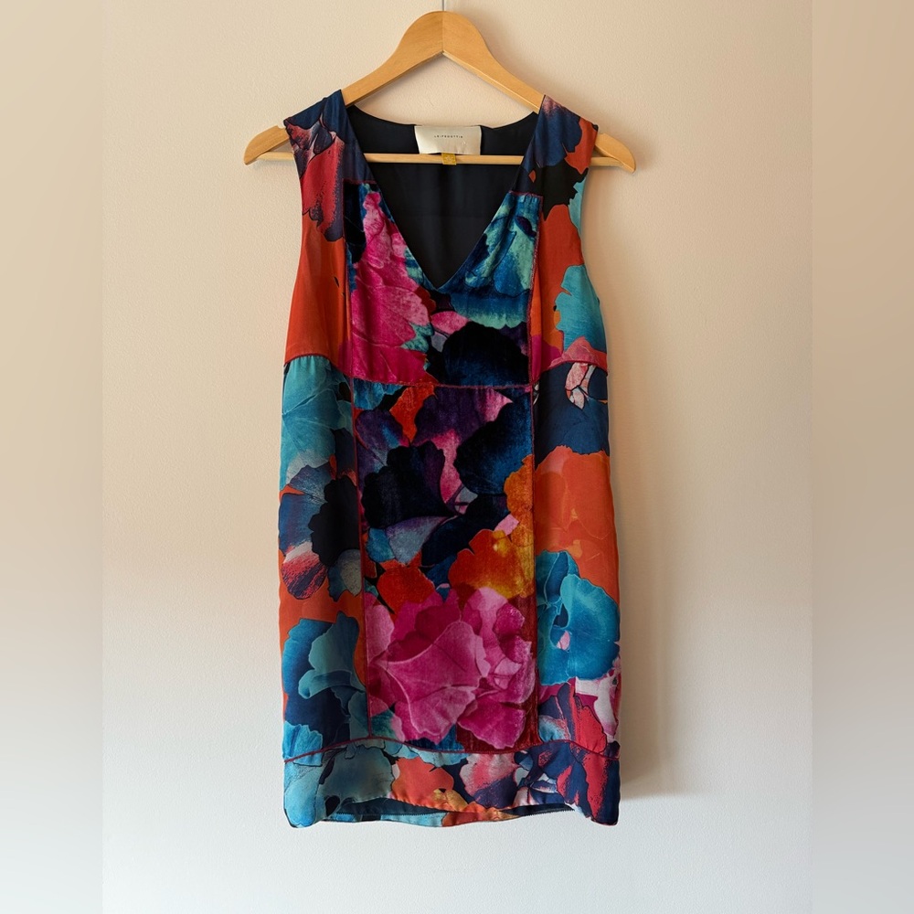 Leifsdottir Anthropologie Vivid Floral Mini Dress - Red, Blue, Pink